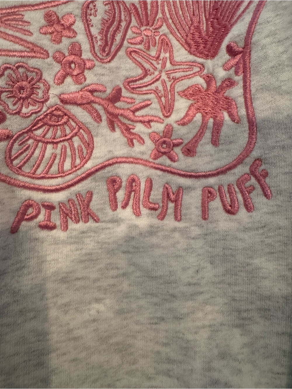 Gray Pullover Hoodie with Pink Palm Graphic - Pink Palm Puff XS - Picture 4 of 4